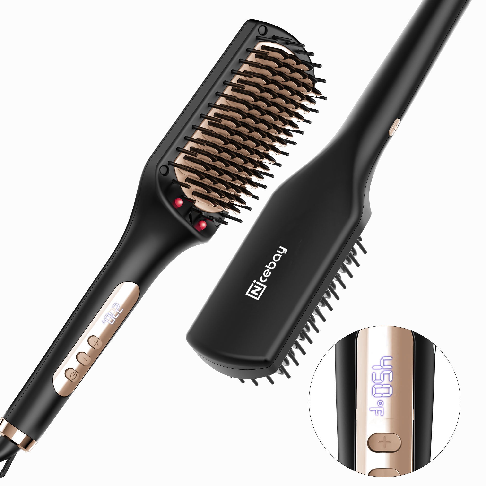 Nicebay Hair Straightening Brush Gold Ionic Hair Straightener Comb C