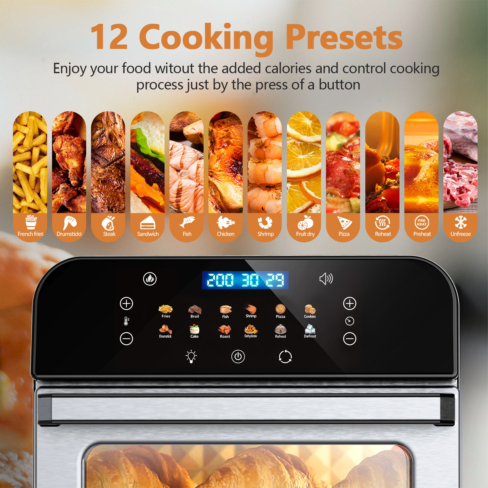 WHALL® 12QT Air Fryer Oven –,Touch Screen with 12 Preset Menus,  stainless steel