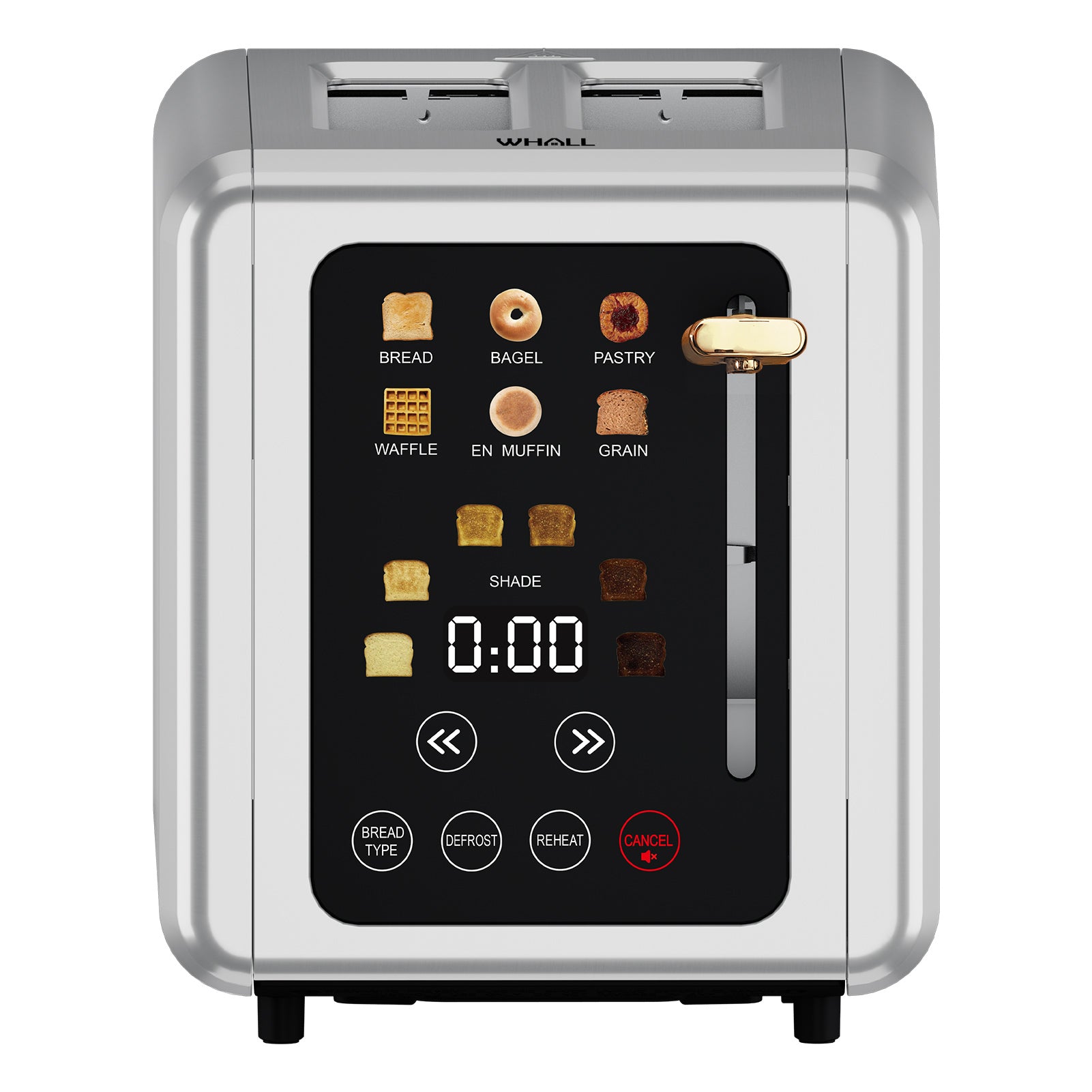 WHALL® Touch Screen Toaster 2 Slice, Stainless Steel Digital Timer Toaster,  6 Bread Types & 6 Shade Settings, Smart Extra Wide Slots Toaster With 