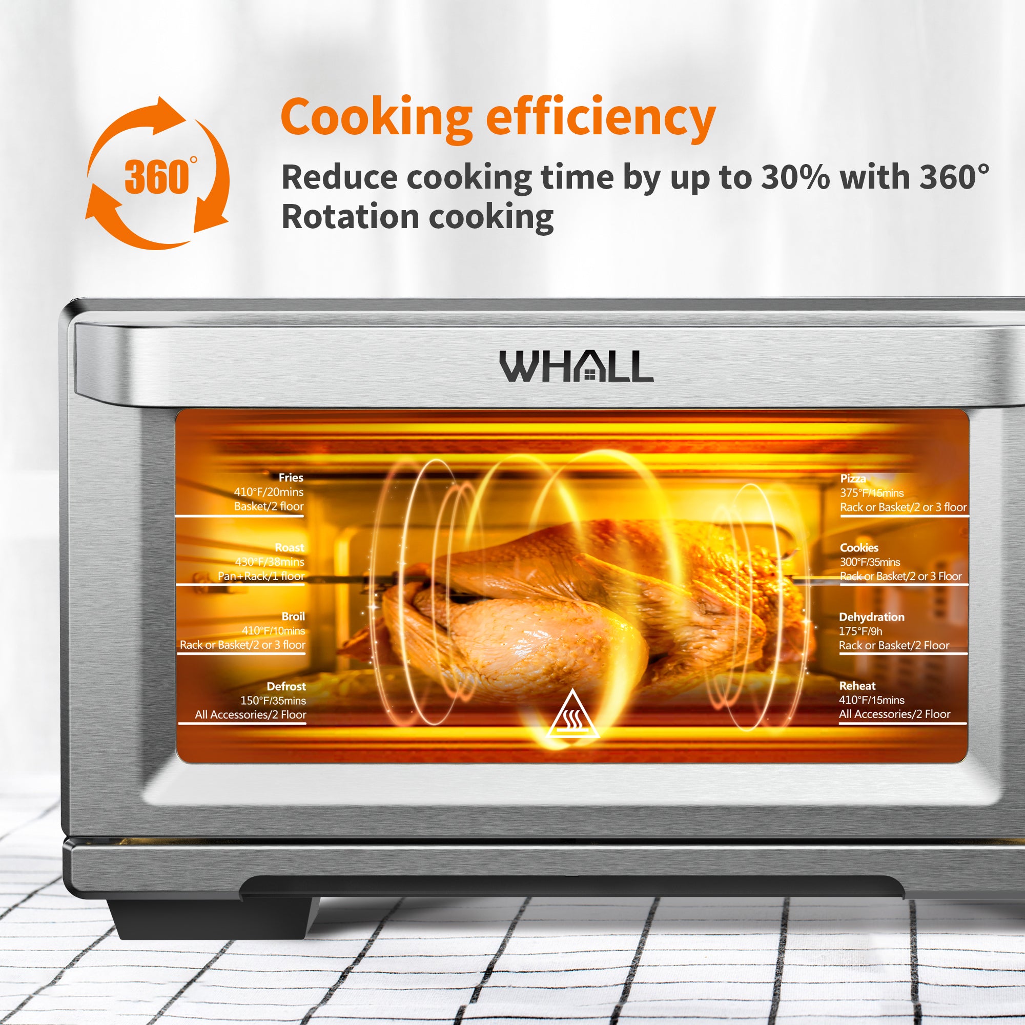 WHALL®  30QT Air Fryer Convection Oven, Steam Function, 1700W, Stainless Steel