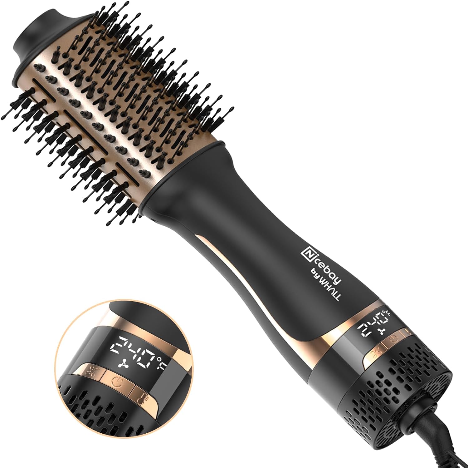 Nicebay®HB-822 Hair Dryer Brush Blow Dryer Brush in One, Hot Tools Blow Dryer Brush for Women, One Step Blowout Brush with a Display Screen, Oval Ceramic Barrel,Negative Ion, Black and Gold
