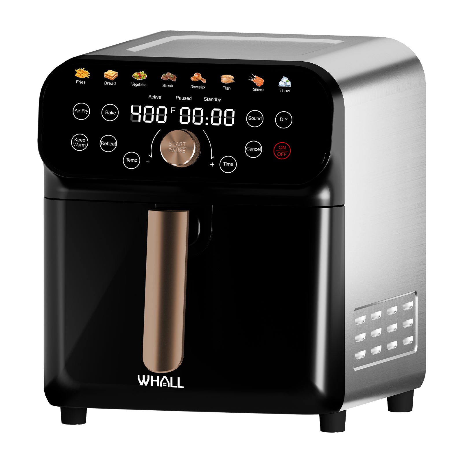 WHALL® Air Fryer, 6.3Qt Air Fryer Oven with LED Digital Touchscreen, Custom Presets, Nonstick and Dishwasher-Safe Basket, Stainless Steel/1600W