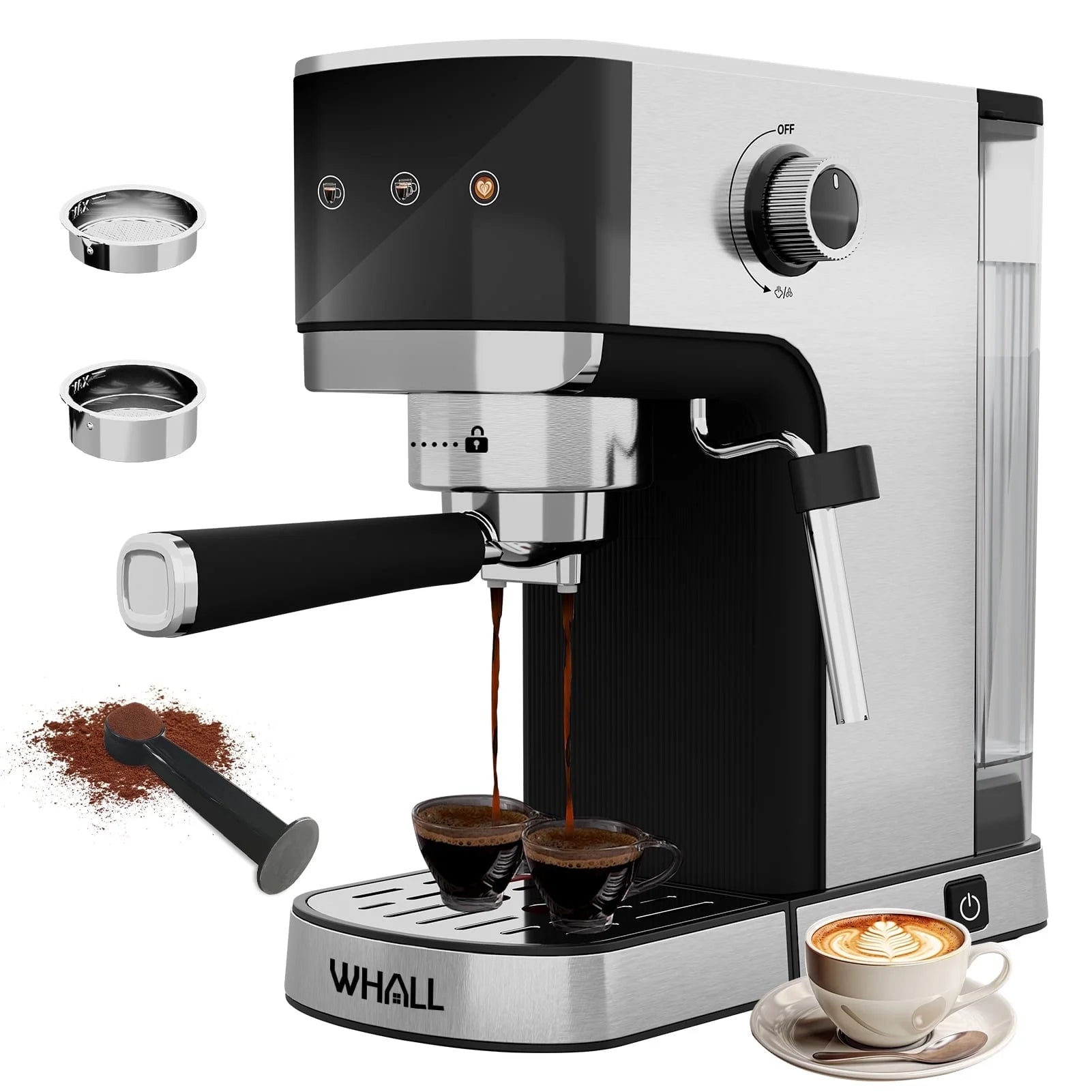 WHALL® Touchscreen Espresso Machine 20 Bar，Espresso Coffee Maker with Milk Frother Steam Wand, Stainless Steel Coffee Machine with Removable Water Tank New