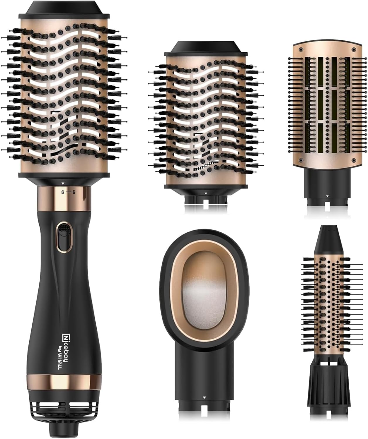 Nicebay®CT-536 Hair Dryer Brush Blow Dryer Brush in One, Hot Air Brush Set for Straightening/Drying/Curling, Oval Brush, Multi-Temperature Settings, Detachable Design for Women