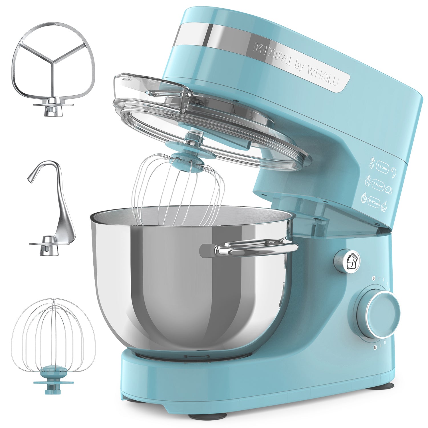 WHALL® Stand Mixer - 5.5Qt 12-Speed Tilt-Head Electric Kitchen Mixer with Dough Hook/Wire Whip/Beater, Stainless Steel Bowl (blue)