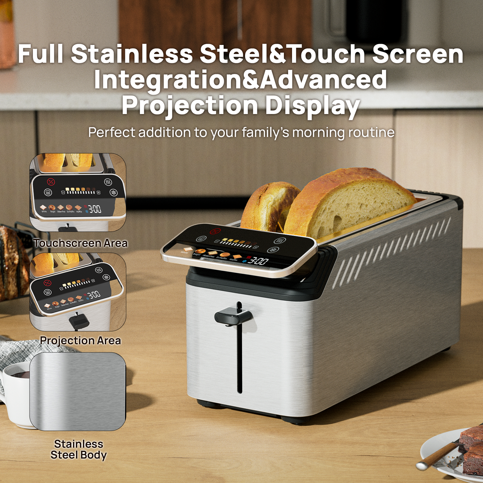 WHALL® The New Touch Screen Toaster 4 Slice | Stainless Steel, Digital Timer, Sound | 6 Bread Types & Shades