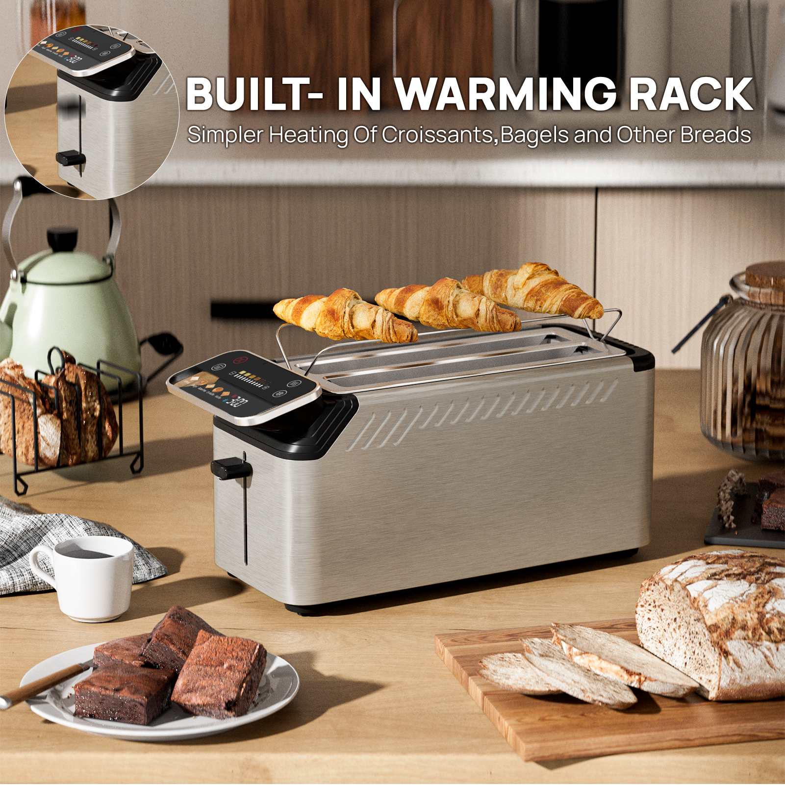 WHALL® The New Touch Screen Toaster 4 Slice | Stainless Steel, Digital Timer, Sound | 6 Bread Types & Shades