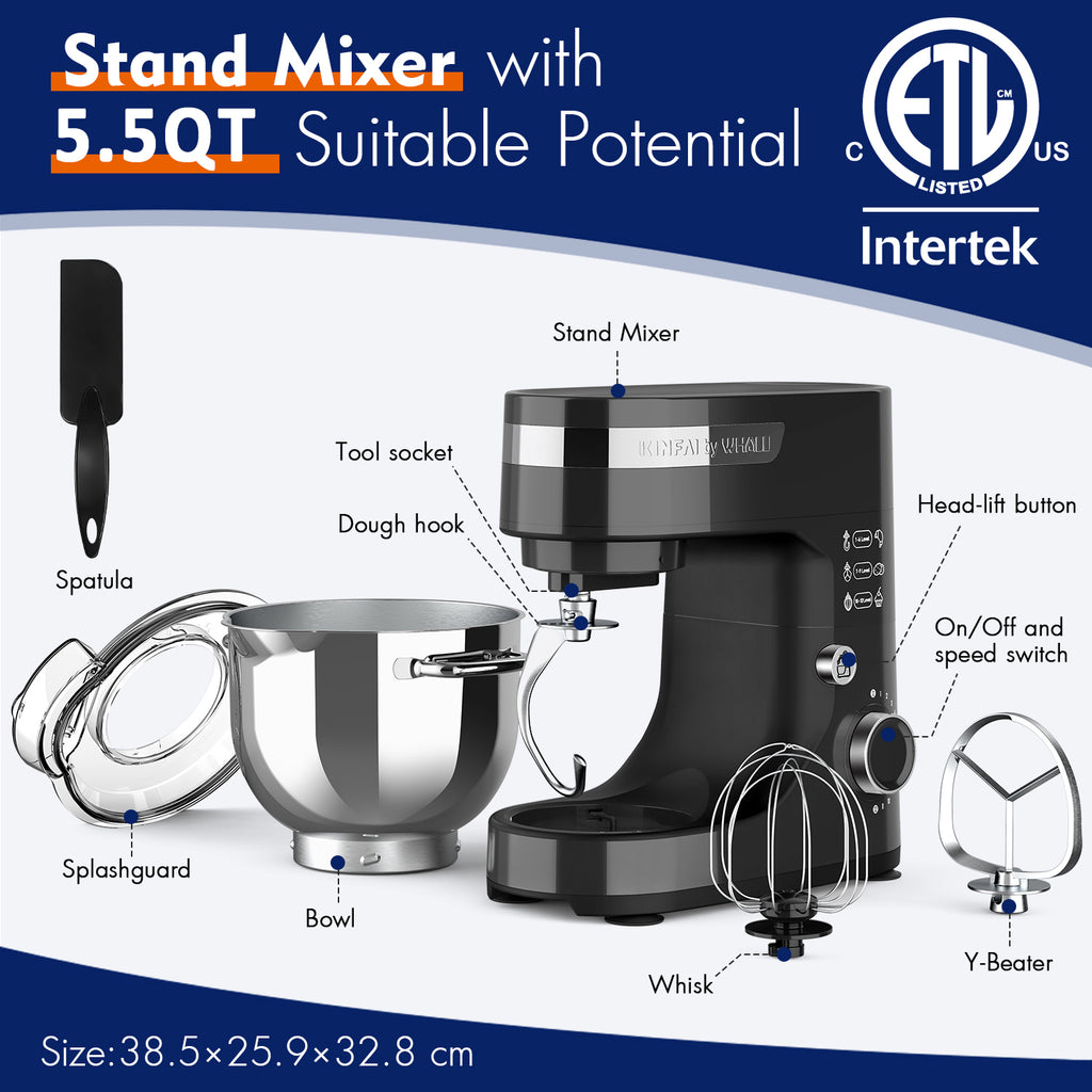 WHALL Stand Mixer - 5.5Qt 12-Speed Tilt-Head Electric Kitchen