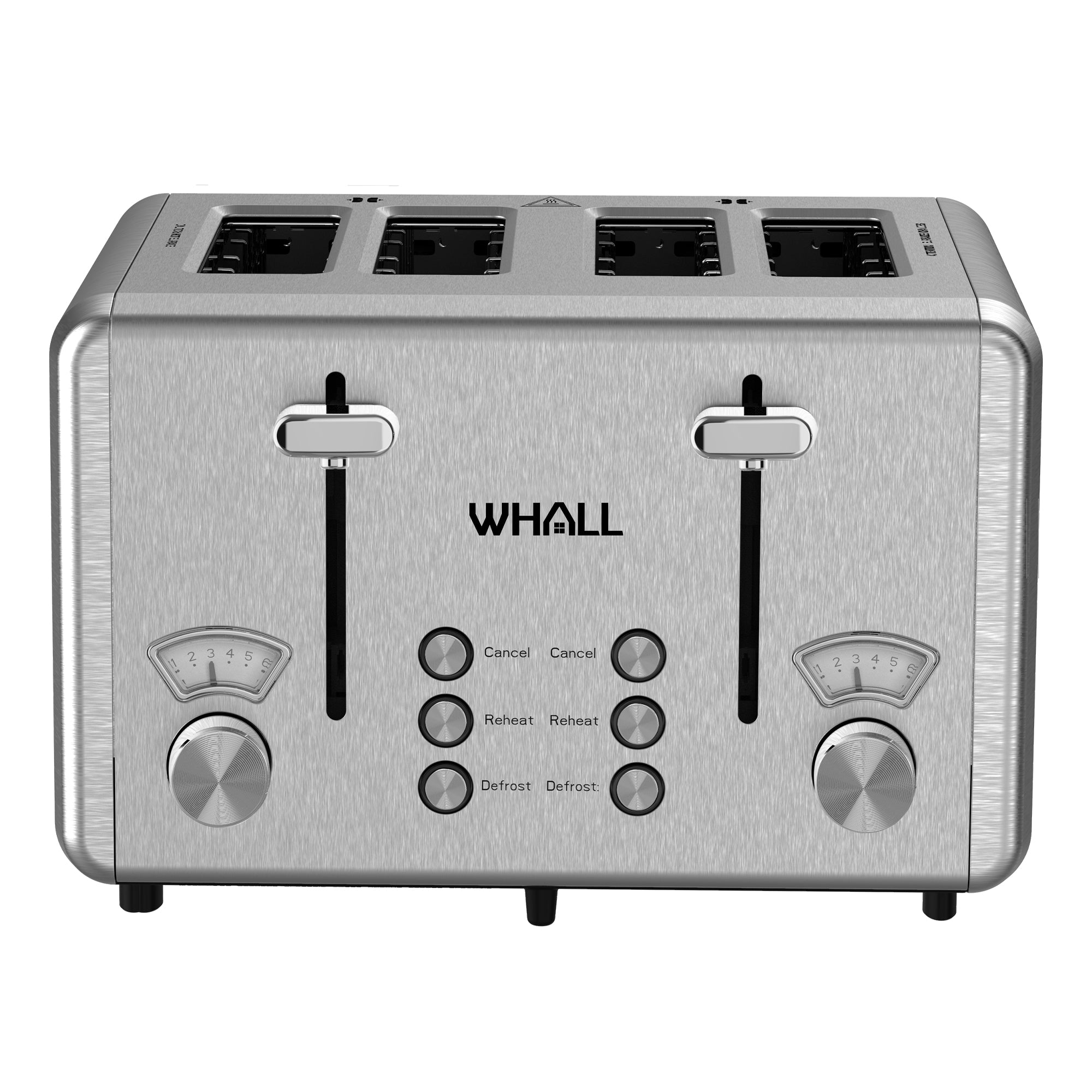 WHALL® Knob Toaster 4 Slice | Stainless Steel, Digital Timer, Sound | 6 Bread Types & Shades