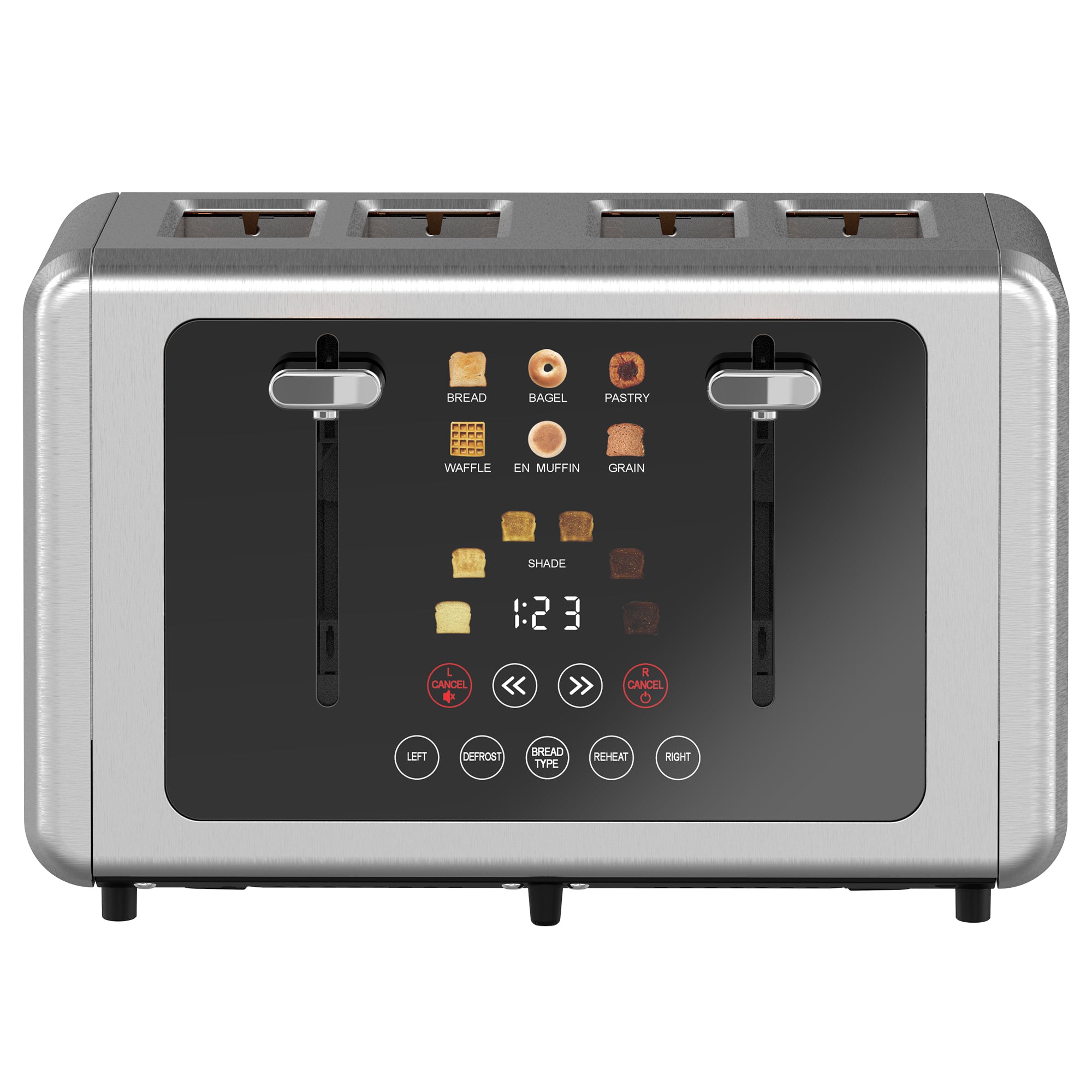 WHALL Touch Screen Toaster 4 Slice Stainless Steel Digital Timer