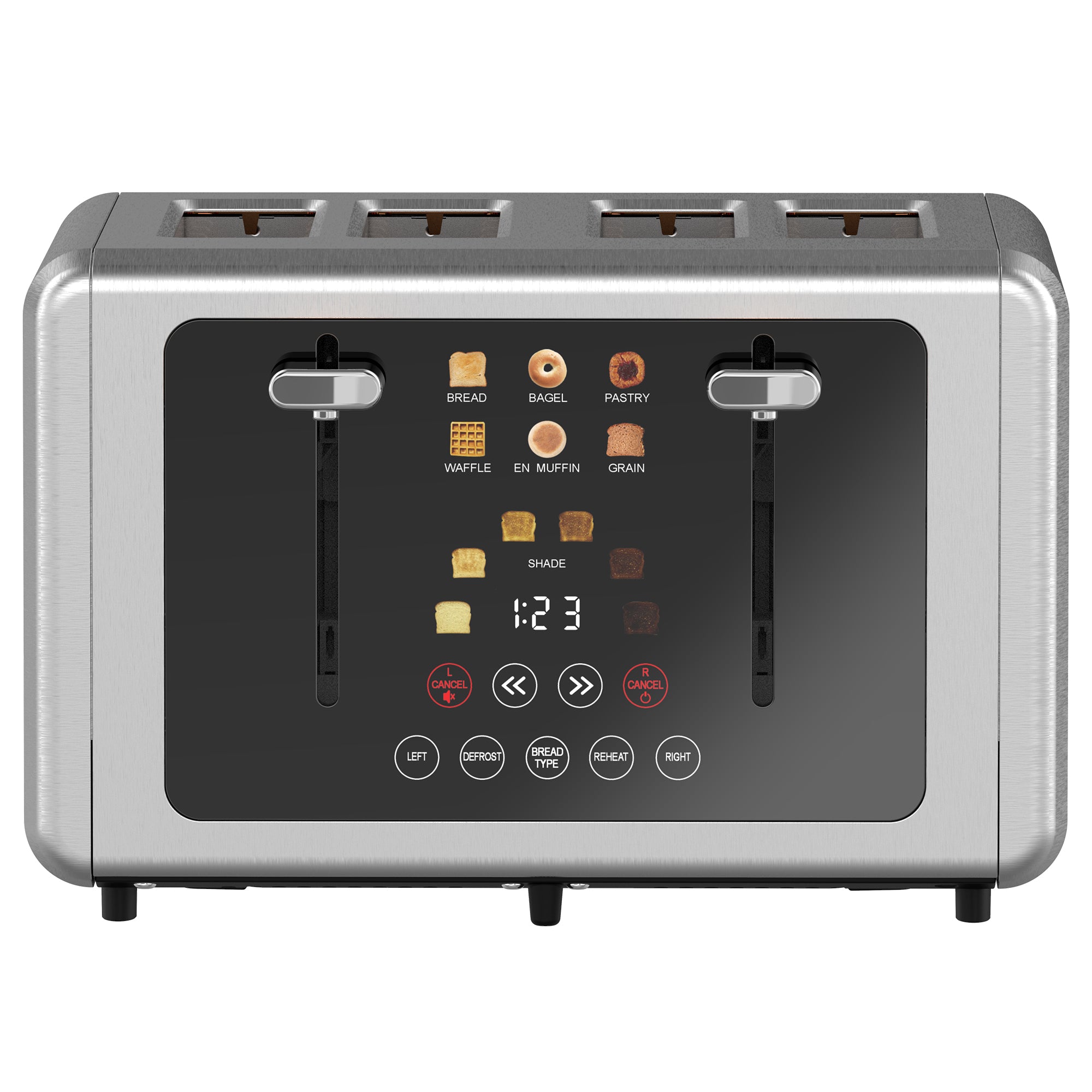 WHALL® Touch Screen Toaster 4 Slice | Stainless Steel, Digital Timer, Sound | 6 Bread Types & Shades