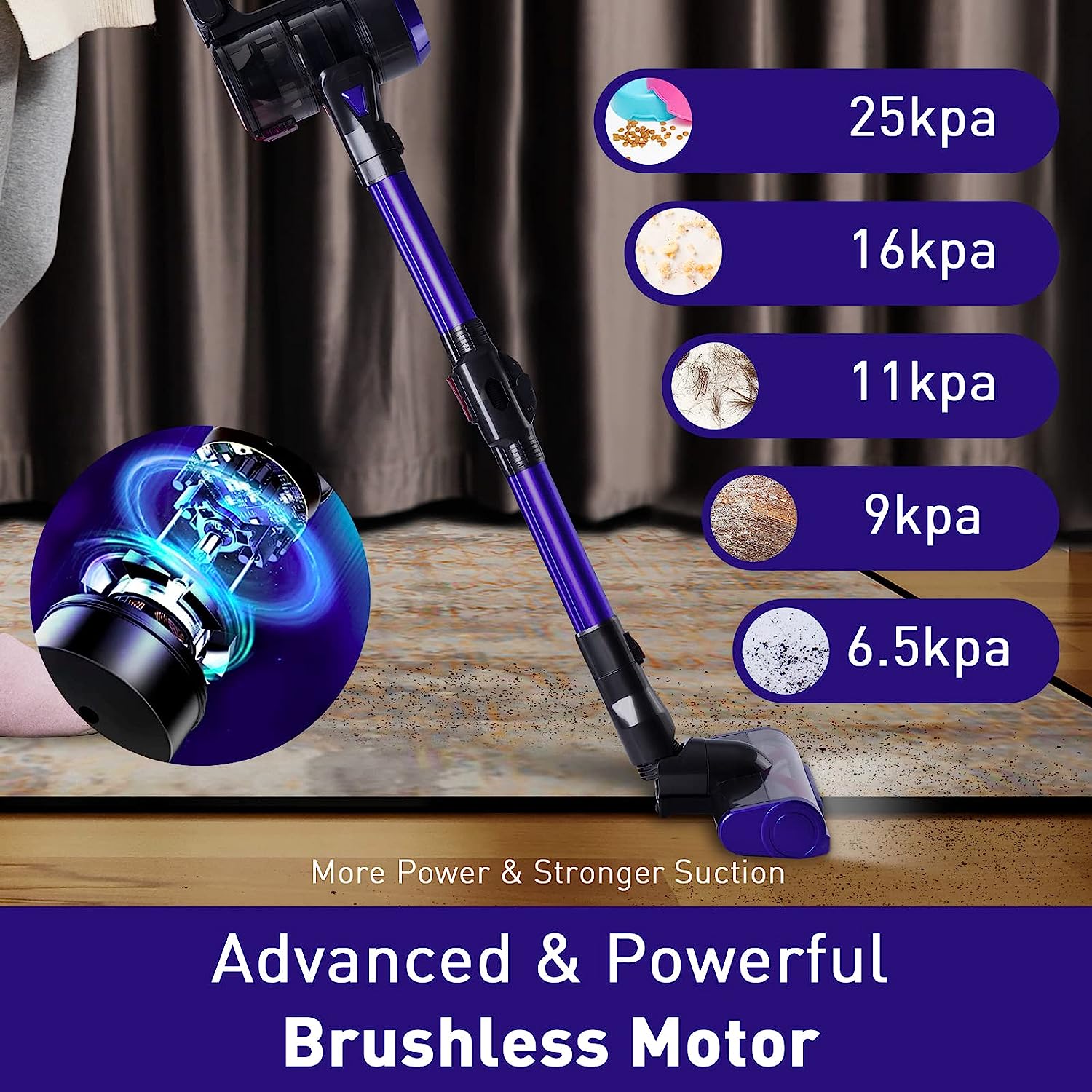 Nicebay Cordless Vacuum Cleaner, 25kPa Suction 280W Brushless Motor Cordless Stick Vacuum, Digital Touchscreen