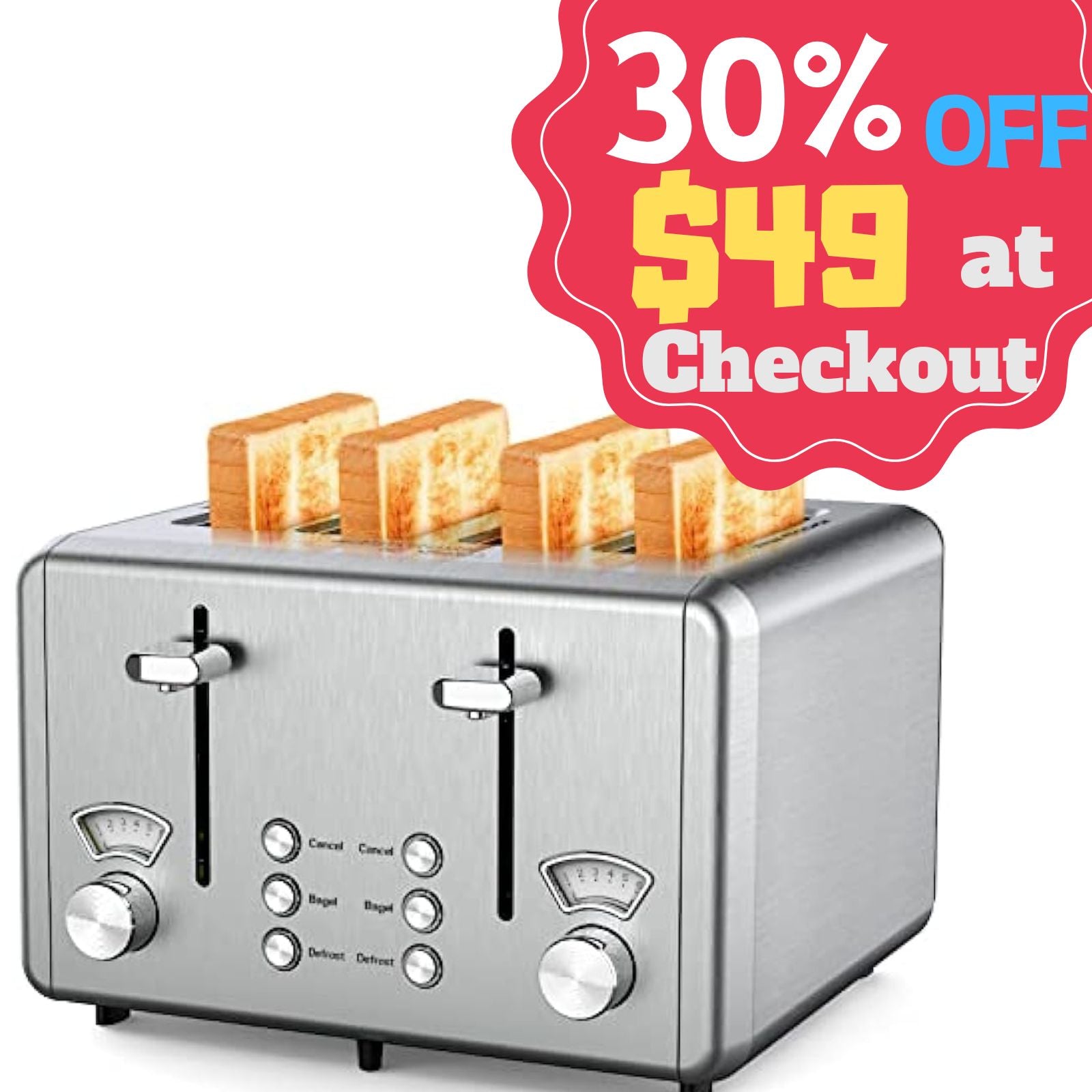 Stainless steel 4 slot clearance toaster