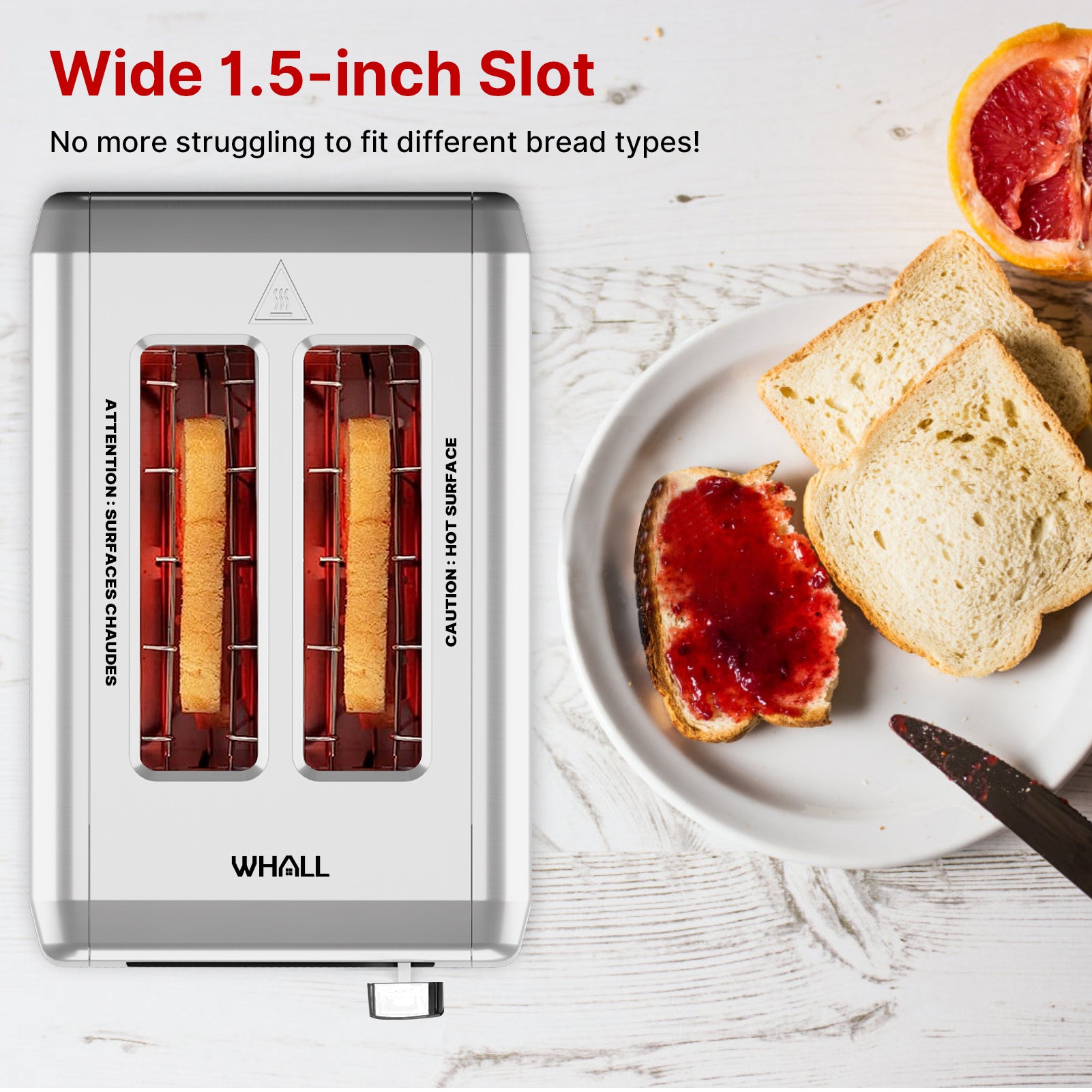 WHALL® Touch Screen Toaster 2 & 4 Slice | Stainless Steel, Digital Timer, Sound | 6 Bread Types & Shades