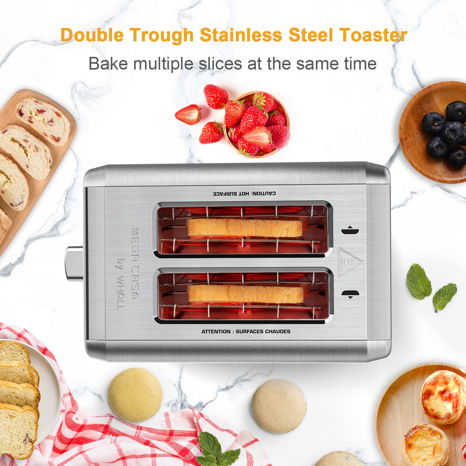 WHALL® Knob Toaster 2 Slice | Stainless Steel, Digital Timer, Sound | 6 Bread Types & Shades