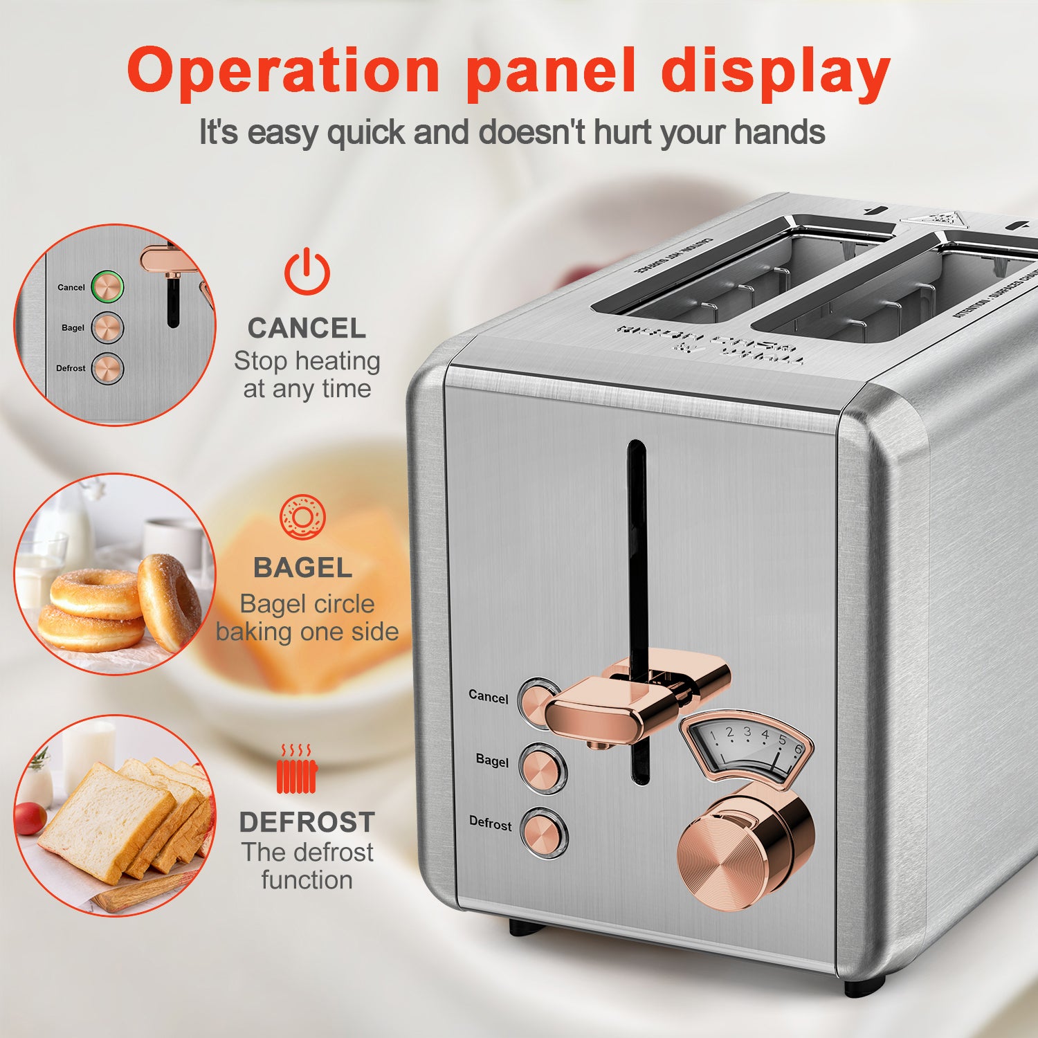 WHALL 2 Slice Toaster Stainless Steel Toaster with Wide Slot 6 Shade Settings Bagel Function Removable Crumb Tray