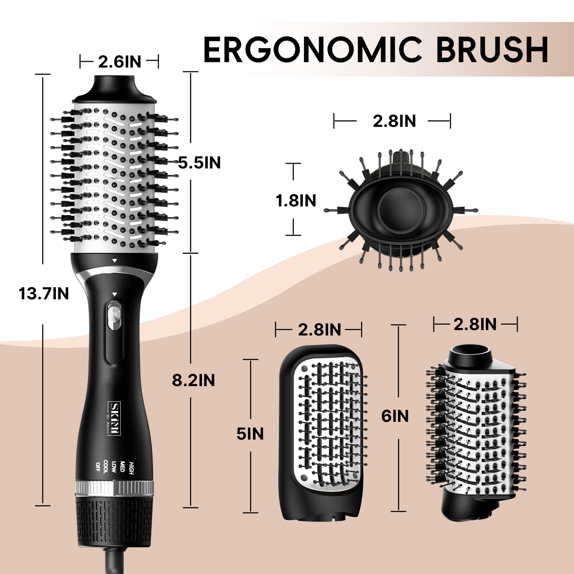 SKIMI by Whall Hair Dryer Brush, Black Blow Dryer Brush, Curly, Dry, Oval Hot Air Brush