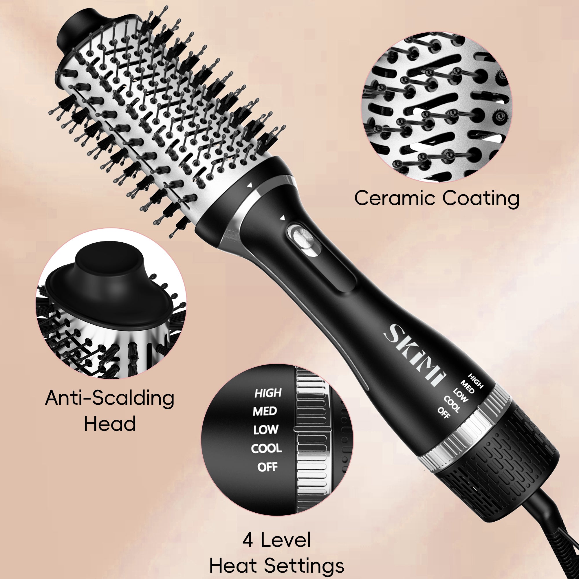 SKIMI Hair Dryer Brush Black Blow Dryer Brush Curly Dry Oval Hot A