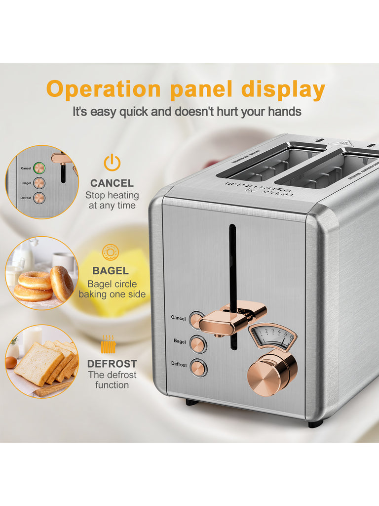 2 Slice Toaster with Extra-Wide Slots Stainless Steel Defrost for