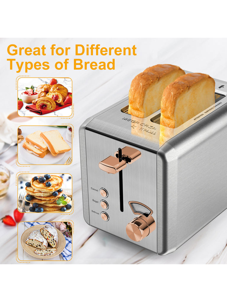 Toaster 2 Slice Stainless Steel Toaster with 6 Bread Shade Settings, Bagel,  Cancel, Defrost Function, 2 Slice Toaster with Extra Wide Slot, Removable  Crumb Tray, White