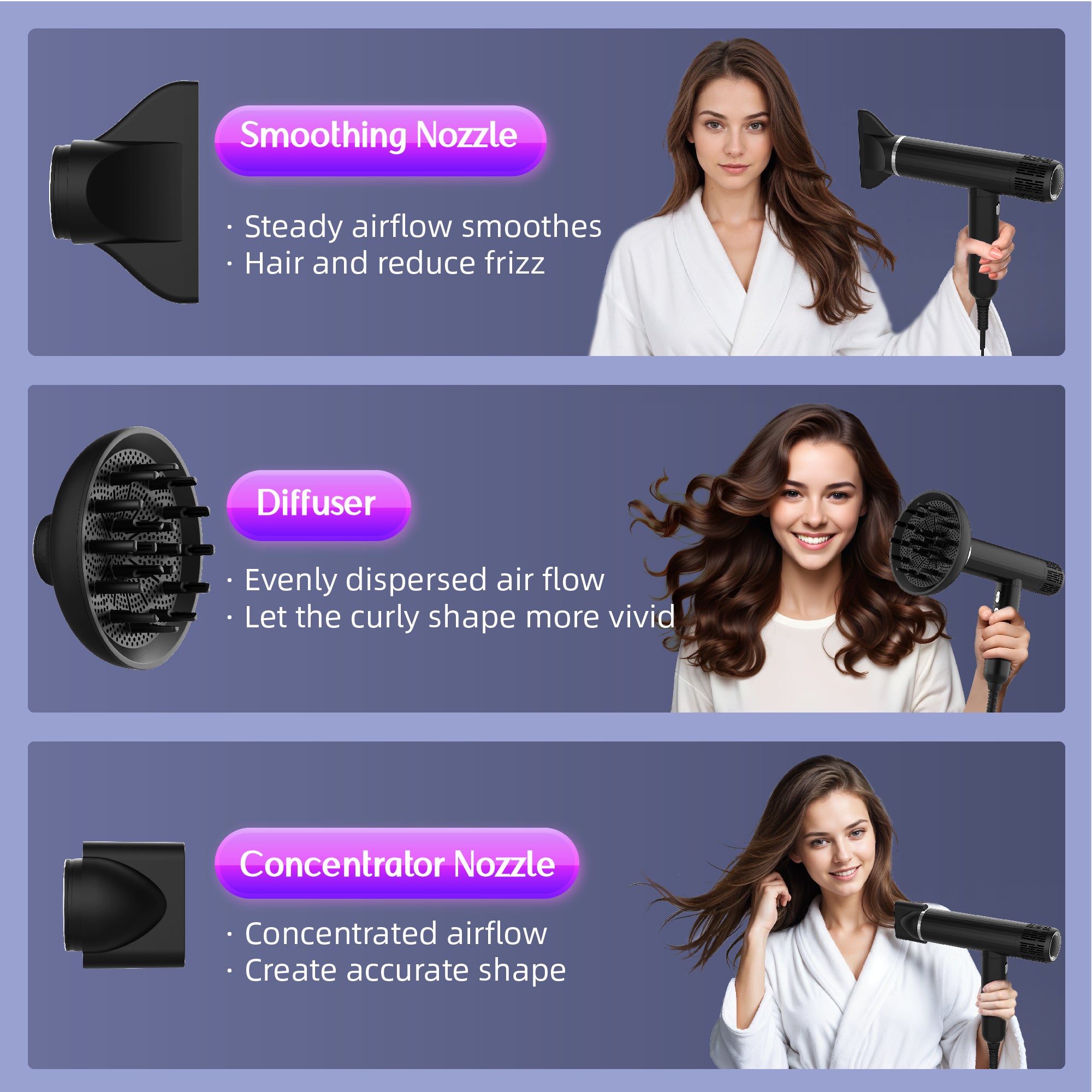 SKIMI by Whall Ionic Hair Dryer, Black Blow Dryer, 110000RPM High-Speed Brushless Motor, Lightweight, 1600W