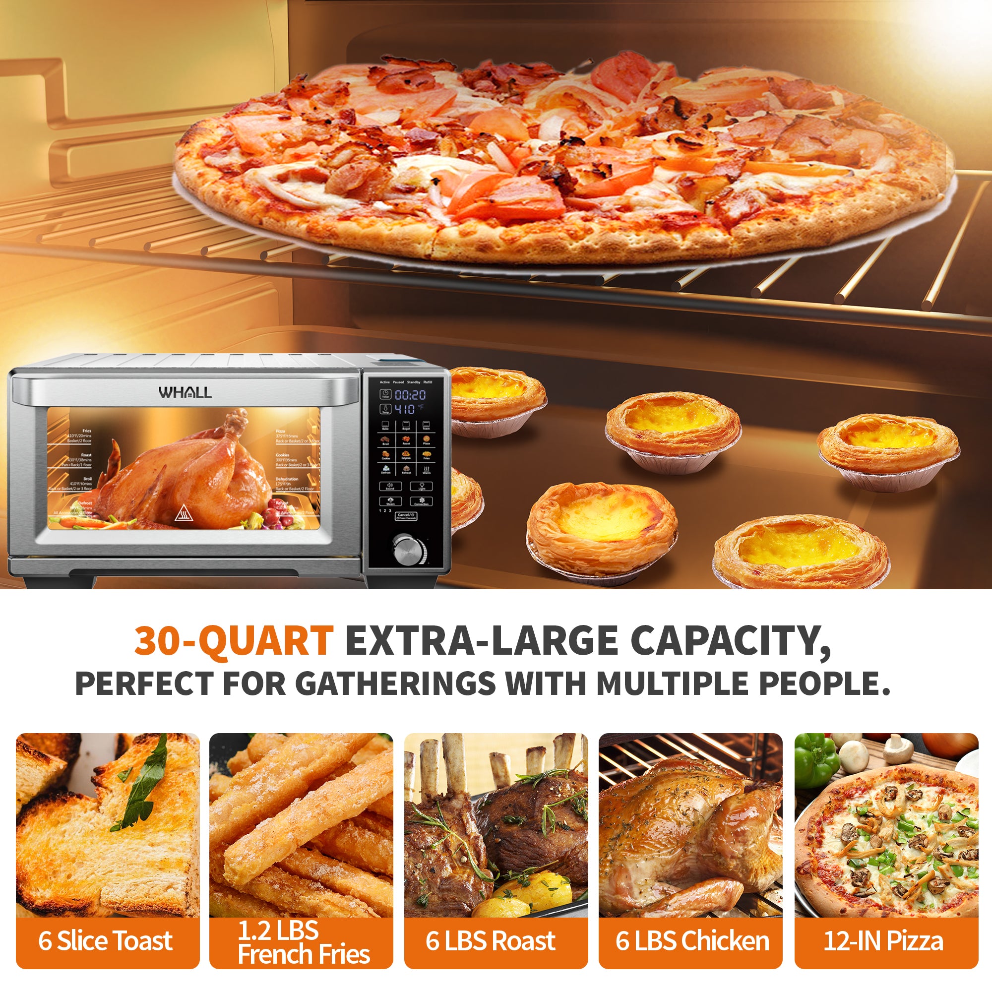 WHALL Air Fryer Toaster Oven - 30QT Convection Oven, 11-in-1 Steam Oven, Touchscreen, 4 Accessories