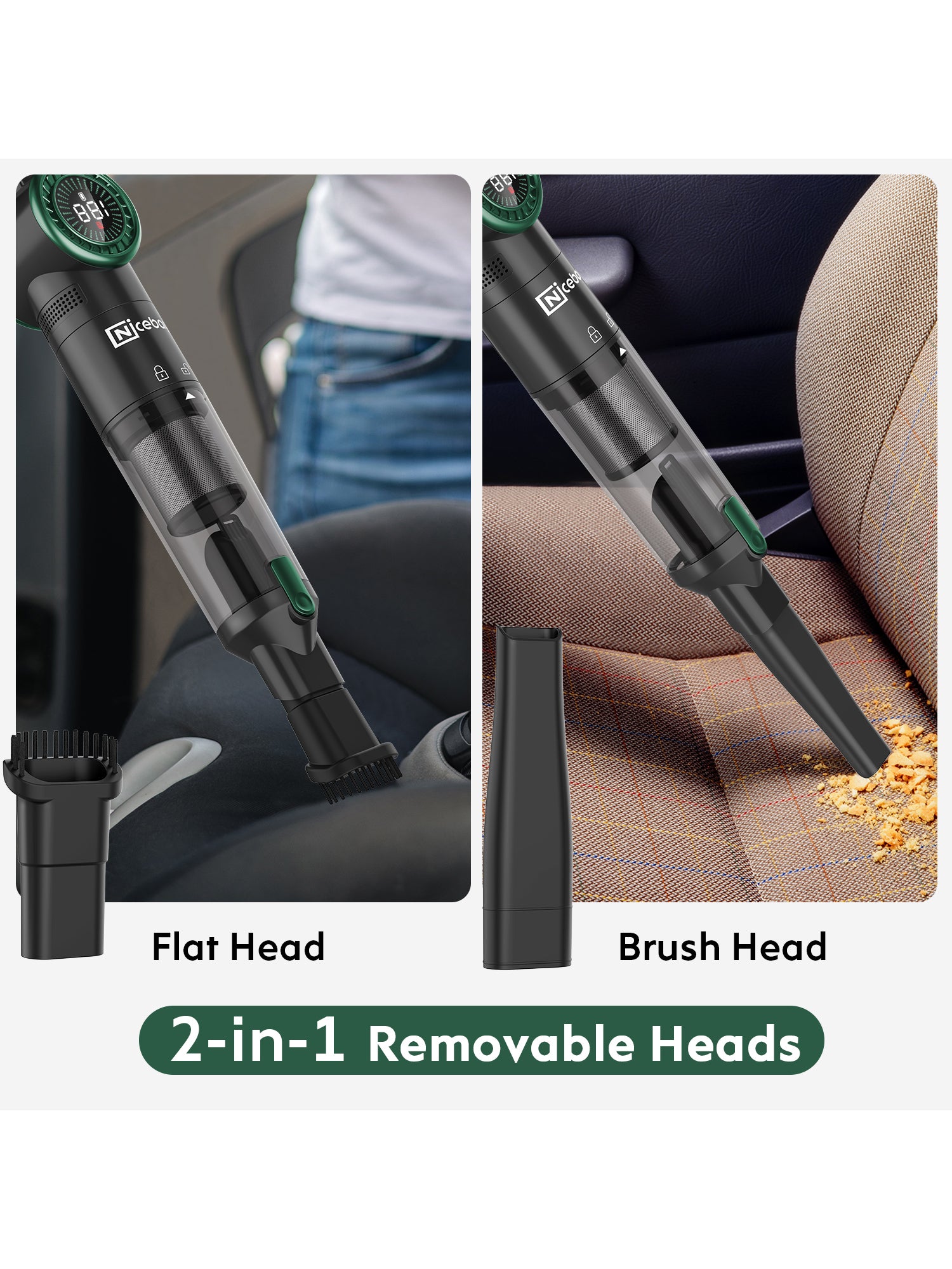 Portable Rechargeable Handheld Cordless Vacuum with 15KPA Strong Suction, LED Display and Fast Charging Dock, for Car, Pets and Home