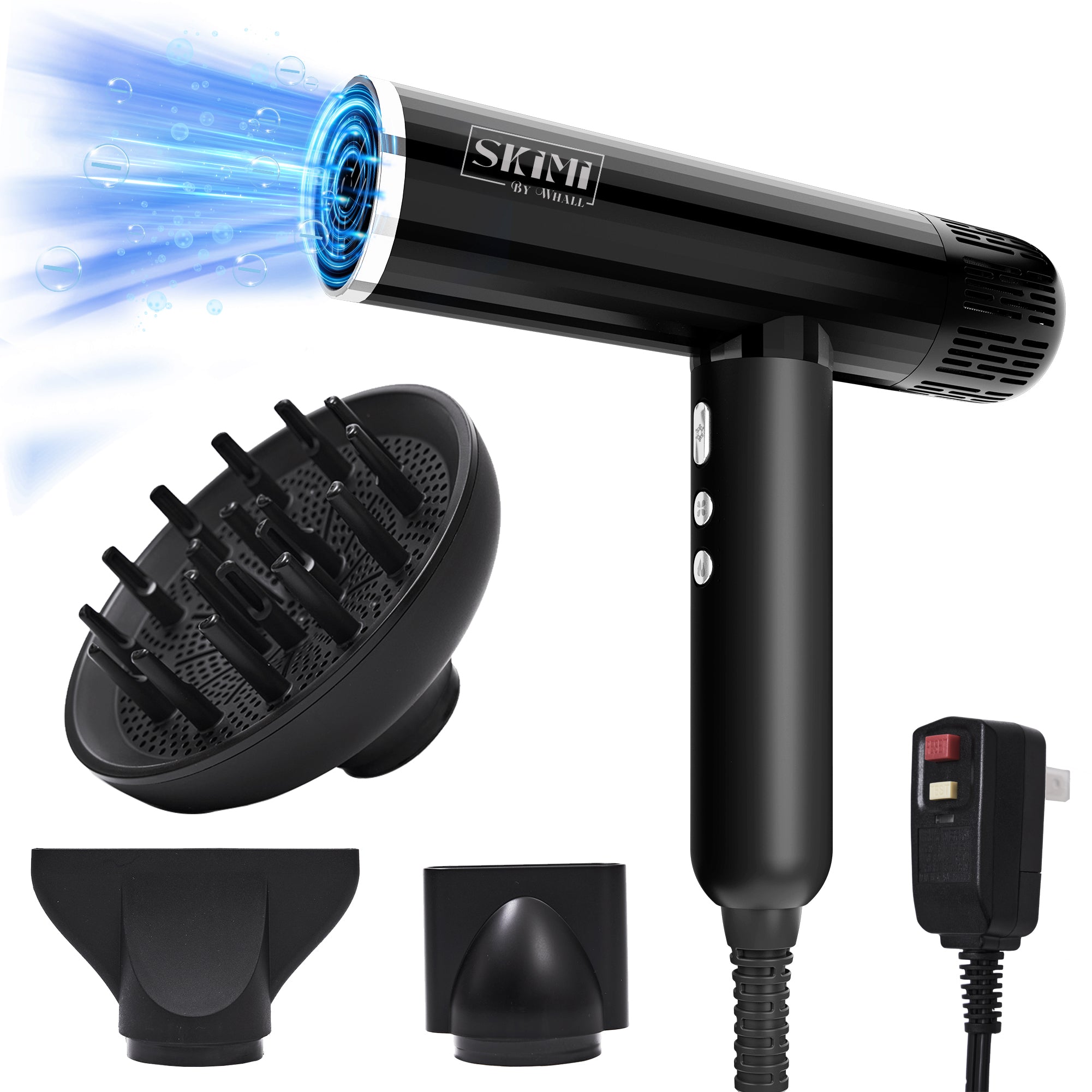 SKIMI by Whall Ionic Hair Dryer, Black Blow Dryer, 110000RPM High-Speed Brushless Motor, Lightweight, 1600W